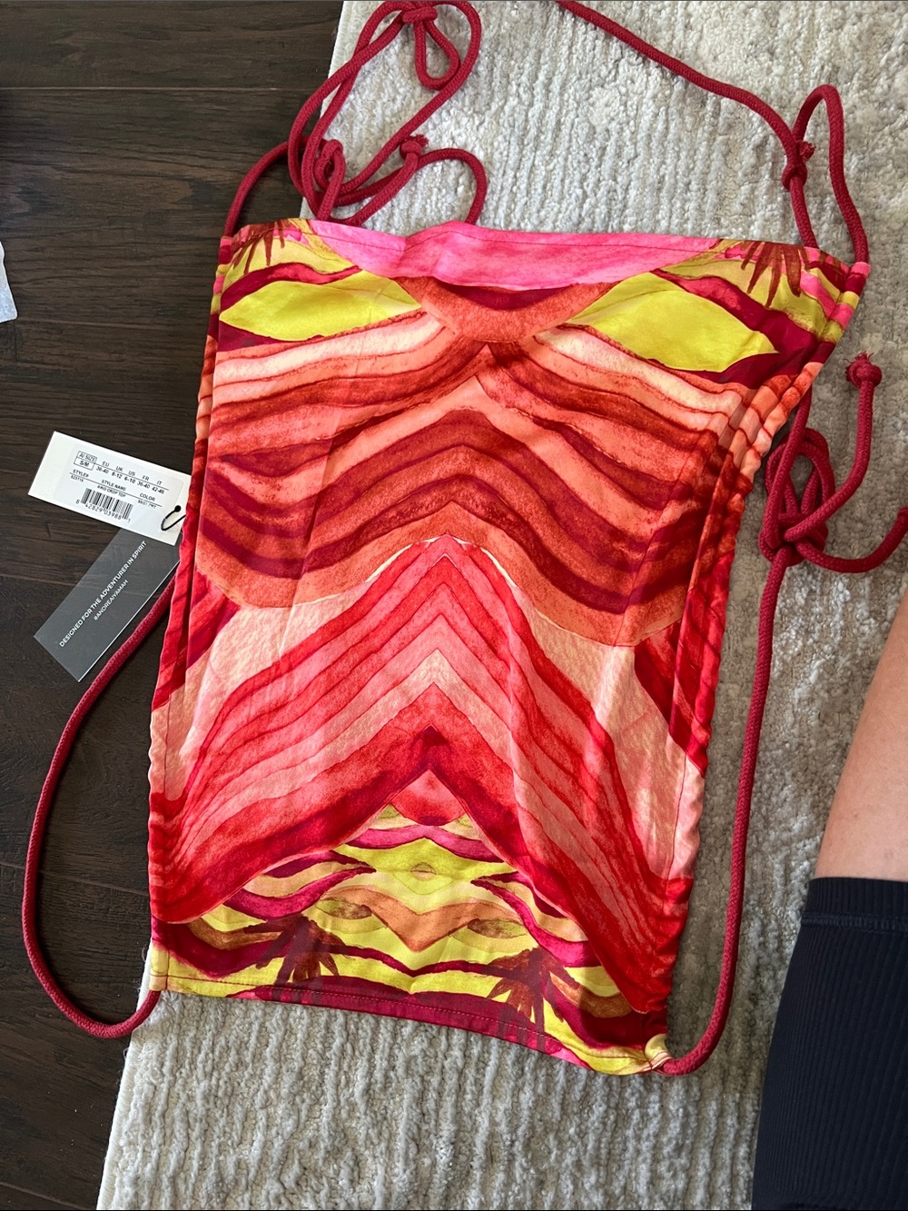 Andrea Iyamah Red Pink Multicolor Striped handkerchief Top